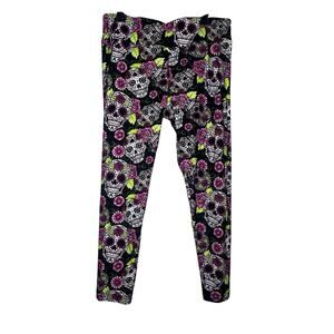 NoBo Womens Sugar Skull High Rise Halloween Sueded Leggings Soft 2XL XXL/19